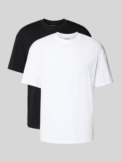 Produktfoto, zwei Jack & Jones T-Shirts mit Rundhalsausschnitt Modell 'BRADLEY', reine Baumwolle, Regular Fit, Farben Schwarz und Weiß.