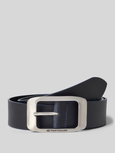 Produktfoto, Ledergürtel aus echtem Leder in klassischer Form von Tom Tailor, Optik: Unifarben, Dornschließe, Label-Prägung, Glattleder, Länge 101 cm bei Größe 90