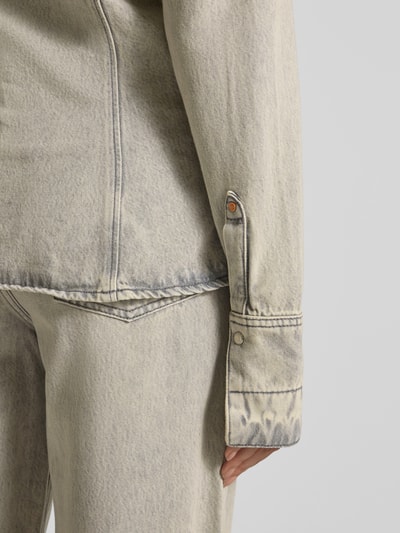 BOSS Orange Slim fit jeansoverhemd van een mix van katoen en lyocell  Lichtgrijs - 3