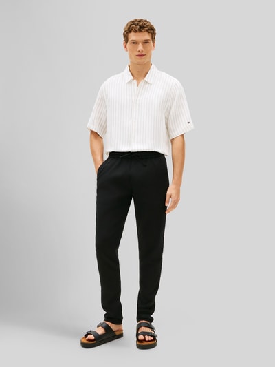 Tommy Hilfiger Tapered chino van linnenmix met trekkoord model 'HARLEM' Zwart - 1