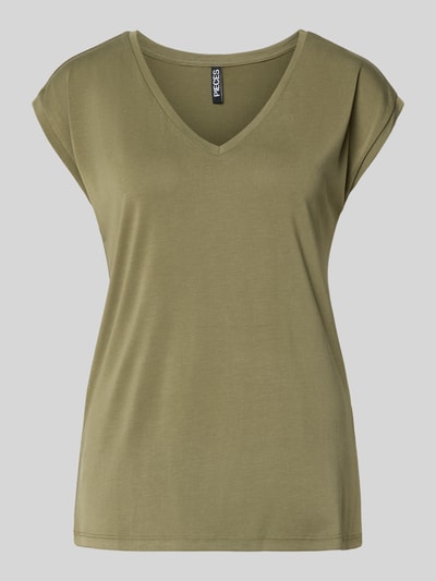 Productfoto, relaxed fit dames T-shirt van modalmix model 'KAMALA' van Pieces, look: effen, V-hals, korte mouw, gladde textuur