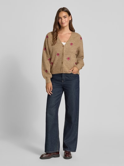 YAS Cardigan met verlaagde schouders model 'FLEUR' Taupe - 1