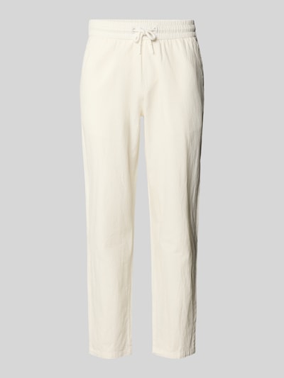 Productfoto, Hose aus Baumwoll-Leinen-Mix mit elastischem Bund van Blend in ecru, regular fit, model 'ABAN', bandwijdte maat M 39 cm, binnenbeenlengte maat M 76 cm, mix van katoen en linnen, heren