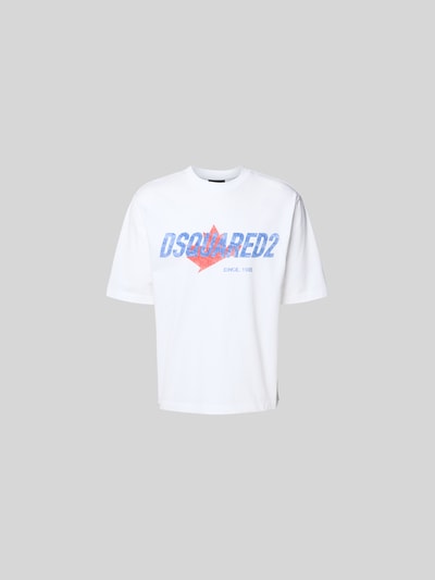 Produktfoto, Loose Fit T-Shirt aus reiner Baumwolle von Dsquared2 für Herren mit Rundhalsausschnitt, Label-Print, kurzärmelig, weiße Farbe, Rückenlänge bei Größe M 68 cm