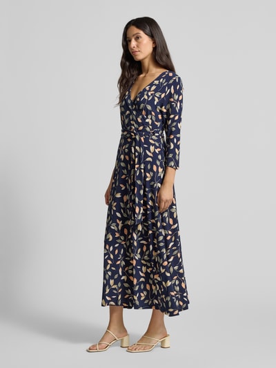 Apricot Wickelkleid mit V-Ausschnitt Marine 1