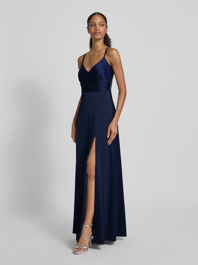 V.M. Abendkleid mit V-Ausschnitt und gekreuzten Trägern Marine 1