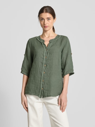 ZABAIONE Regular Fit Leinenbluse mit 3/4-Arm Khaki 4