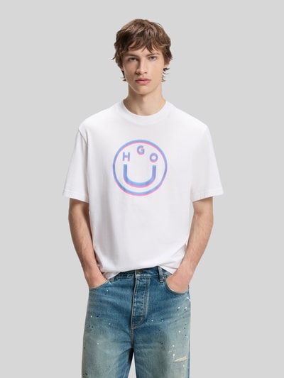 HUGO Blue Regular Fit T-Shirt aus reiner Baumwolle Modell 'NERPIENT' Weiss 4