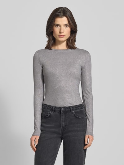 Vila Bluzka z długim rękawem o kroju slim fit z mieszanki wiskozy model ‘Eleinas’ Srebrny 4