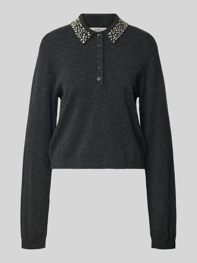 Gestuz Sweter z dzianiny z kołnierzykiem polo model ‘manzi’ Ciemnoszary melanż 2