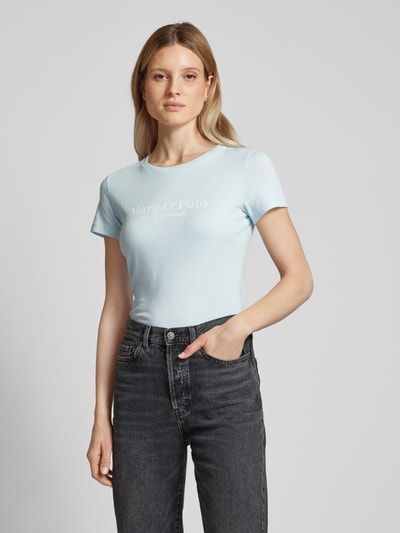 Marc O'Polo T-shirt met labelprint Lichtblauw - 4