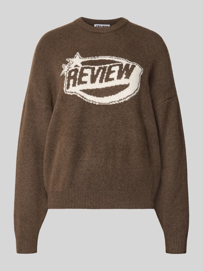 REVIEW Strickpullover mit Label-Print Mittelbraun Mel 1