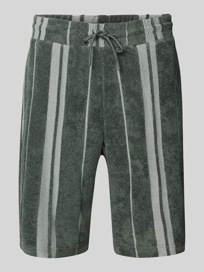 Produktfoto, grün-graue Streifen, weiche Struktur, Relaxed Fit Shorts aus Baumwoll-Mix von Tom Tailor, Herren Sweatshorts von Tom Tailor