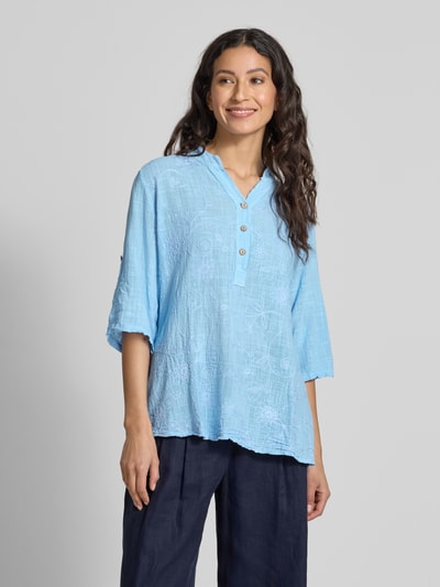 ZABAIONE Relaxed fit blouse met kant, model 'Li' Blauw gemêleerd - 4