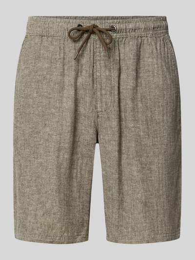 Produktfoto, Shorts aus Leinen-Baumwoll-Mix Modell 'ORLANDO' von Redefined Rebel, beige meliert, Regular-Fit, elastischer Bund mit Tunnelzug, Bundweite 38 cm, Innenbeinlänge 23 cm, Textur leicht strukturiert.