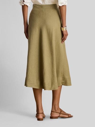 Lauren Ralph Lauren A-Linie Midi-Rock aus reinem Leinen Modell 'BENICE' Khaki 5