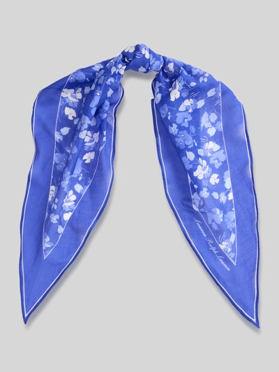 Produktfoto, Tuch aus Baumwoll-Seiden-Mix von Lauren Ralph Lauren, Allover-Muster in Blau und Weiß, Label Patch, glatte Textur