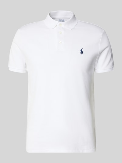 Produktfoto, Slim Fit Poloshirt aus Baumwoll-Mix von Polo Ralph Lauren, weiß, kurzarm, unifarben, Logo-Detail, Polokragen, Piqué-Struktur