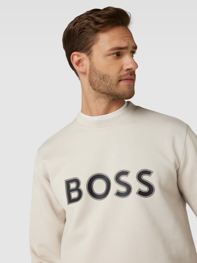 BOSS Green Sweatshirt met labelprint, model 'Salbo' Beige - 3