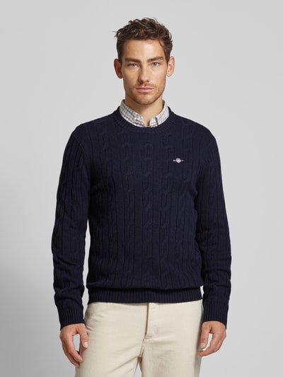 Gant Gebreide pullover met kabelpatroon Marineblauw - 4