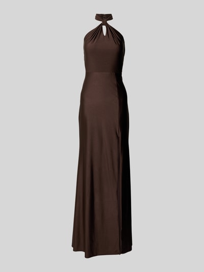 Laona Neckholder-Abendkleid mit Knotendetail und Gehschlitz Schoko 2