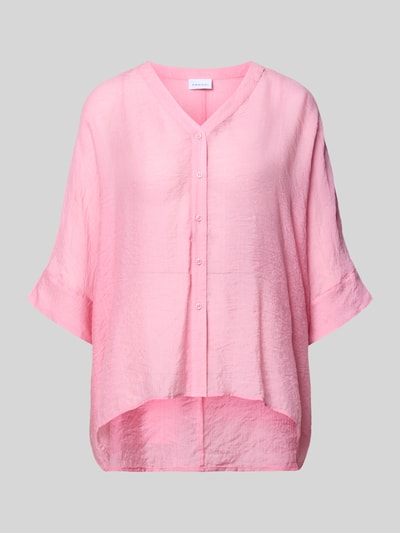 Produktfoto, Relaxed Fit Bluse aus Viskose-Mix mit 3/4-Arm von comma, rosa, V-Ausschnitt, Knopfleiste, strukturierte Oberfläche