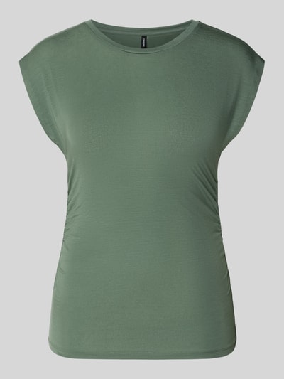 Produktfoto, Slim Fit T-Shirt aus Lyocell-Mix Modell 'AVASARAH' von Vero Moda in Olivgrün, unifarben, seitliche Raffungen, kurze Ärmel, Rundhals.