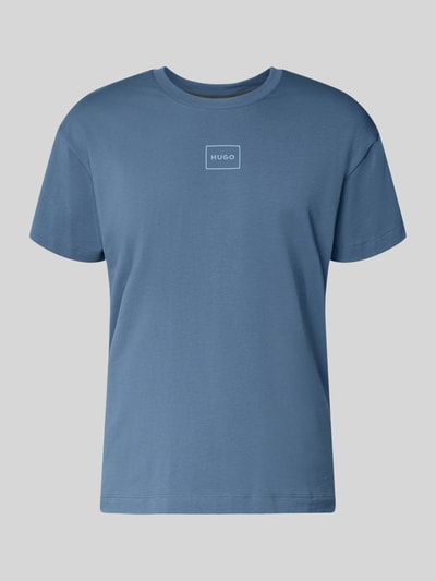 Produktfoto, Regular Fit T-Shirt aus Baumwoll-Mix Modell 'LAZE T-SHIRT' von HUGO w jednolitym niebieskim kolorze, prosty krój, nadruk z logo, materiał sweat