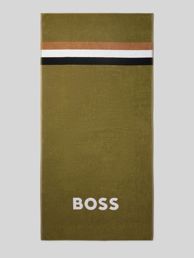 BOSS Handdoek met labeldetail, model 'Louis' Olijfgroen - 1