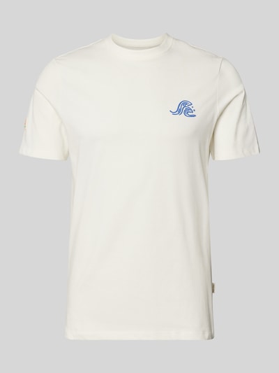Produktfoto, T-Shirt mit Motiv-Print Modell 'SUN ISLAND' von Blend in Weiß mit blauem Print, reine Baumwolle, Regular Fit, Rundhalsausschnitt