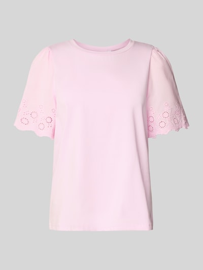 Vila T-shirt met broderie anglaise, model 'CELIANA' Roze - 2