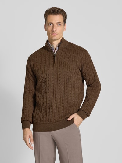 Lindbergh Schipperstrui met kabelpatroon en labeldetail Middenbruin - 4