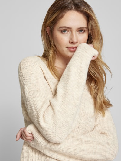 Vero Moda Loose Fit Strickpullover mit Wollanteil Modell 'DESMA' Beige 3