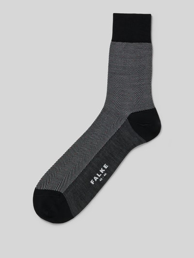 Produktfoto, Socken mit Label-Print von Falke für Herren im Schurwoll-Mix mit körpernahem Schnitt, geripptem Abschluss und Label-Print.