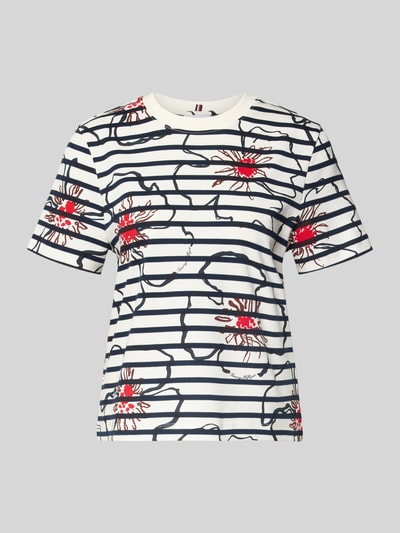 Produktfoto, Regular Fit T-Shirt Modell 'FLOWER GRAPHIC REG C-NK S' von Tommy Hilfiger, Damen T-Shirt mit Optik:Allover-Muster, Rundhals, Kurzarm, reine Baumwolle.