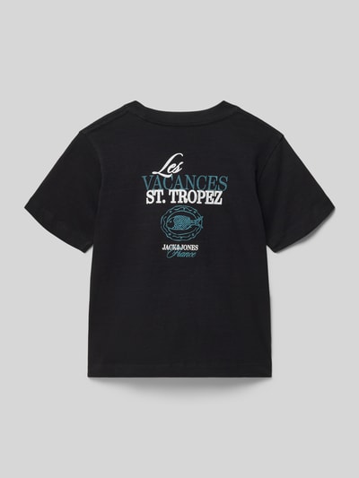 Produktfoto, zwart T-shirt met statement-print model 'CASSIS' van Jack & Jones, pure katoen, regular fit, ronde hals, labeldetail, ruglengte maat 140: 50 cm