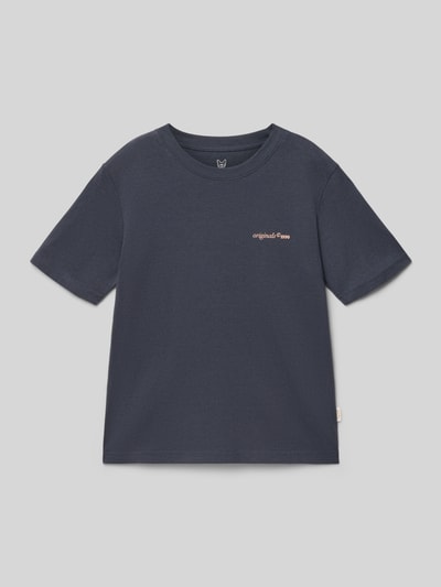 Produktfoto, T-shirt met rechte model van puur katoen, ronde hals, statementprint, labeldetail, ruglengte maat 140: 52 cm, T-shirt met rugzijde motiefprint model 'MONTAUK' van Jack & Jones