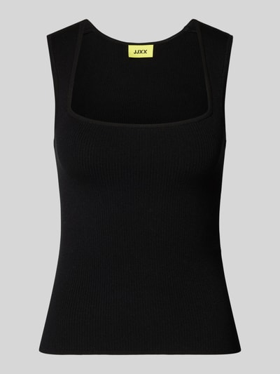 Produktfoto, schwarzes Damen Top aus Viskose-Mix mit Karree-Ausschnitt Modell 'POSIE' von JJXX, Slim-Fit, glatte Struktur, Rückenlänge 52 cm bei Größe S.