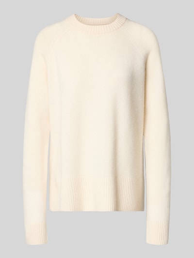 Produktfoto, Regular Fit Pullover aus reinem Kaschmir in Strick-Optik von MYON, cremefarben, Rundhalsausschnitt, glatte Textur