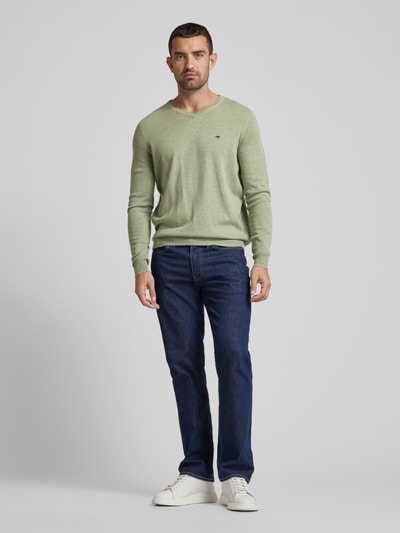 Fynch-Hatton Gebreide pullover met V-hals Kaki - 1