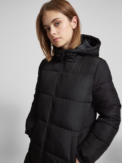 Pieces Regular fit gewatteerde lange jas met aangenaaide capuchon, model 'BEE NEW' Zwart - 3