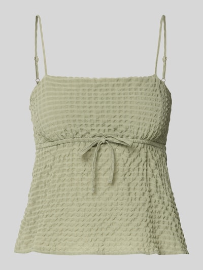 Produktfoto, Babydoll-Top aus Seersucker mit Schnürung von REVIEW, Strukturmuster, Stretch-Anteil, Regular Fit, hellgrün