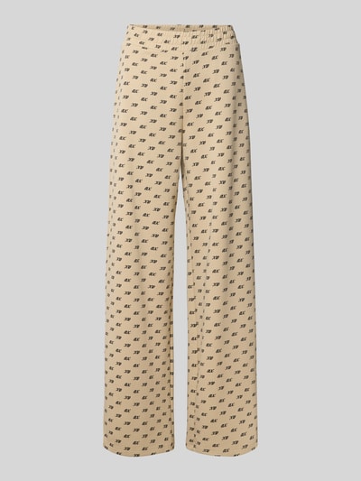 Produktfoto, Wide Leg Sweatpants aus Baumwoll-Mix von Armani Exchange in Beige mit Allover-Logo-Print, gesmoktem Bund, seitlichen Eingrifftaschen