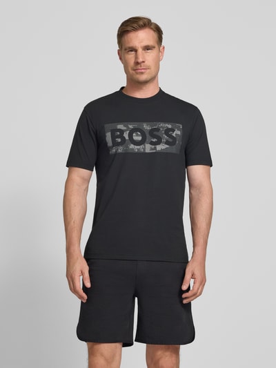 BOSS Green męski t-shirt o kroju regular fit z mieszanki bawełny model 'TS_GLOBE LOGOPATTERN' Czarny 4