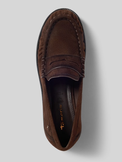 Productfoto, Loafer aus echtem Rindsleder van Tamaris in donkerbruin, glad rundleer, fijne stiksels, Dames loafers van Tamaris