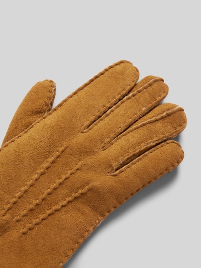 FI.NE Leren handschoenen met siernaden Cognac - 3