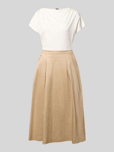 Produktfoto, Midi-Freizeitkleid aus reiner Baumwolle von s.Oliver BLACK LABEL in Optik: Unifarben, Regular-Fit, Midi-Länge, Wasserfall-Ausschnitt, Logo-Applikation, Kellerfalte, Nahtreißverschluss, Ärmelform: Kurzarm, seitliche Eingrifftaschen, Material: Reine Baumwolle, Viskose-Mix.