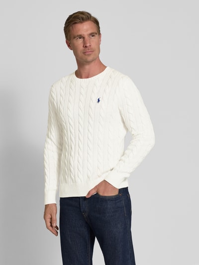 Polo Ralph Lauren Gebreide pullover met kabelpatroon, model 'DRIVER' Wit - 4