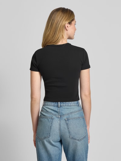 HUGO Cropped T-Shirt mit Label-Stitching Modell 'Delanor' Black 5