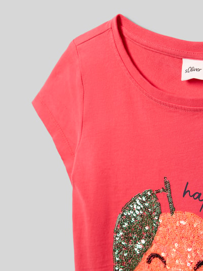 Produktfoto, A-Linien T-Shirt aus reiner Baumwolle von s.Oliver RED LABEL, Optik: Unifarben, Pailletten-Motiv, Rundhals, Kurzarm, Materialverarbeitung: Jersey